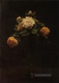 Weiße und gelbe Rosen in einem hohen Vase Henri Fantin Latour